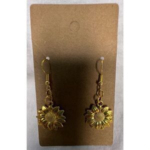 Handmade Shiny Gold Dangly Sunflower Earrings